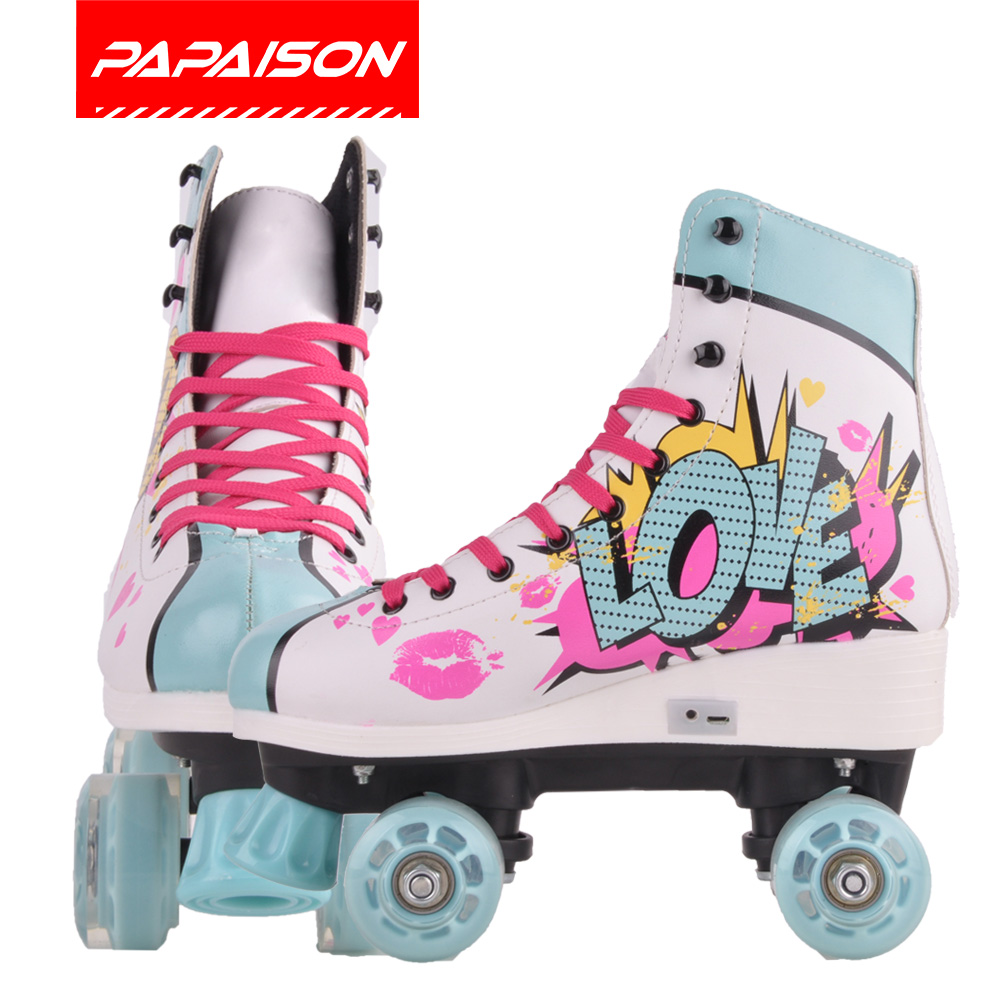 OEM factory 4 four wheel electric light heel roller skates shoes for kids