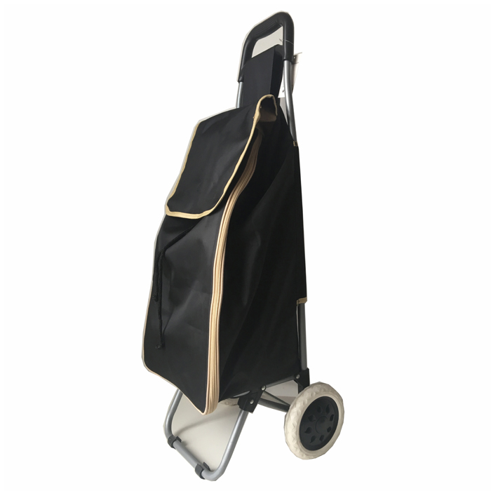 Whole sale polyester foldable vegetable shopping trolley bag with 2 wheels