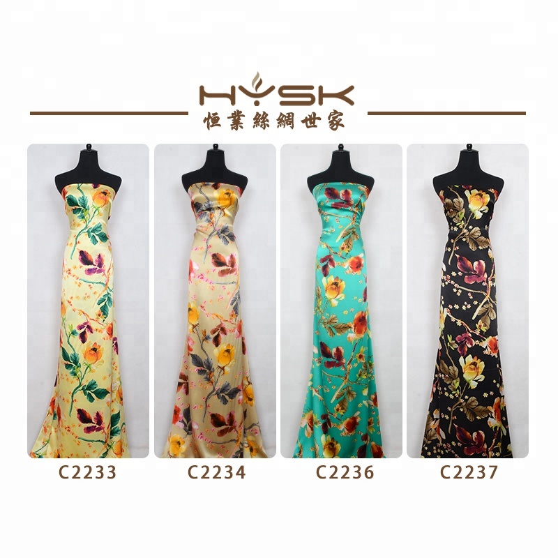 Hysilk 100% чистый шелк тутового шелкопряда руки напечатаны ткани креп атласная Цветочная печать C2233