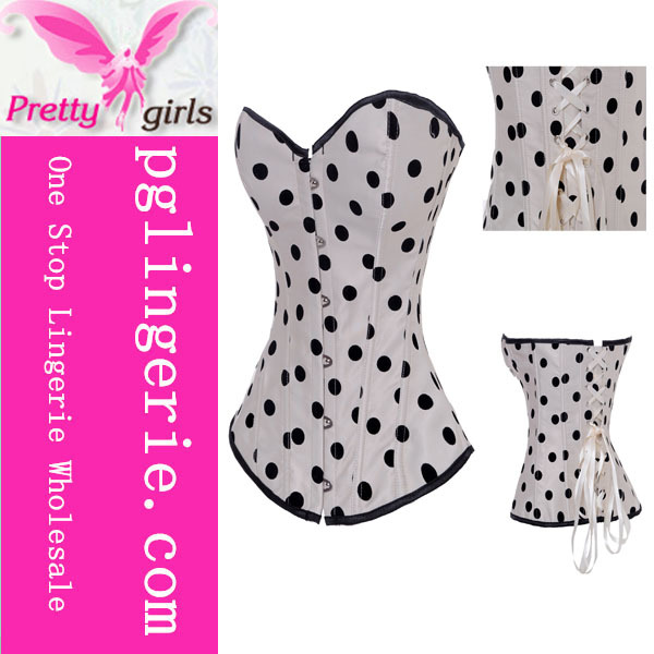 Sexy Satin Polka Dot Corset Bustier,Bustier Strap Gothic,5XL Plus Size Women