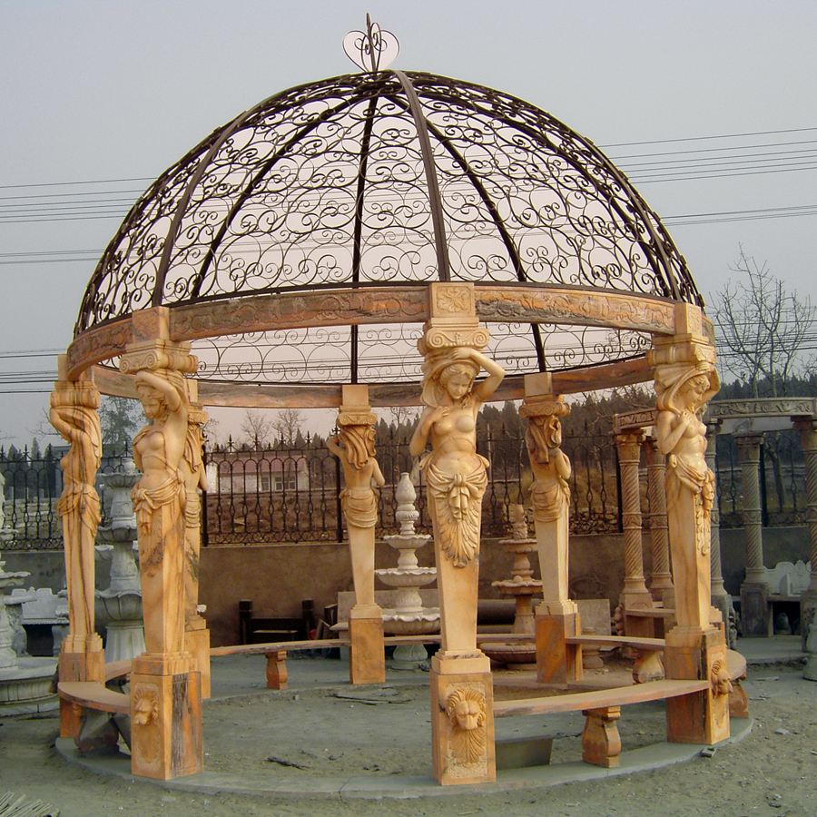 large size natural stone sunset red marble garden gazebo pavilion for park restaurant ornament