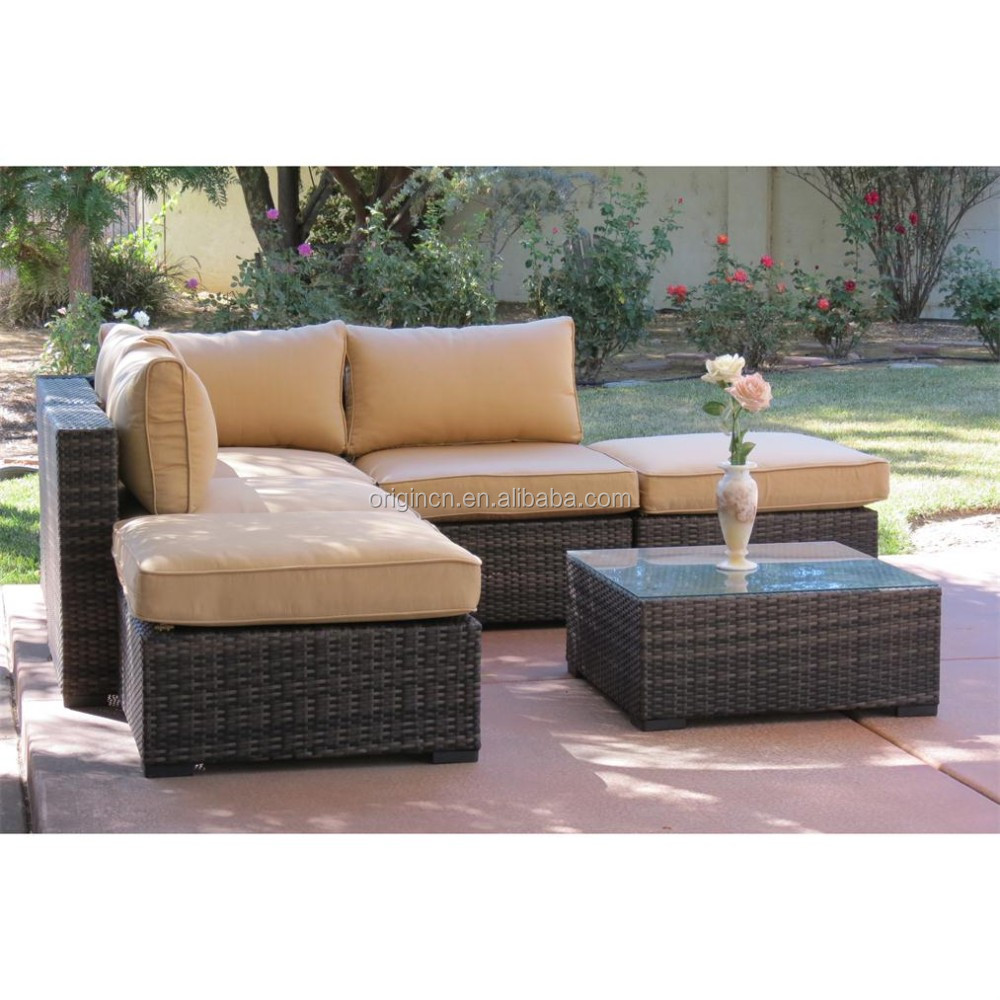 Small out door reclining rattan furniture garden party wicker l shape sofa dubai