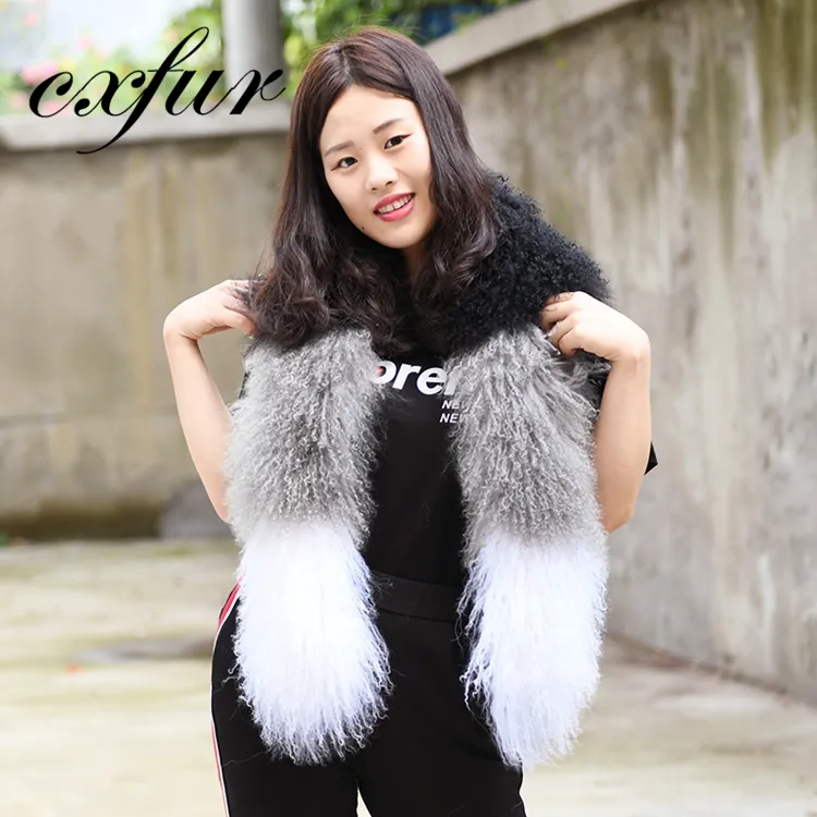 CX-S-134D Professional Design Mongolian Tibet Lamb Fur Lady Winter Scarf