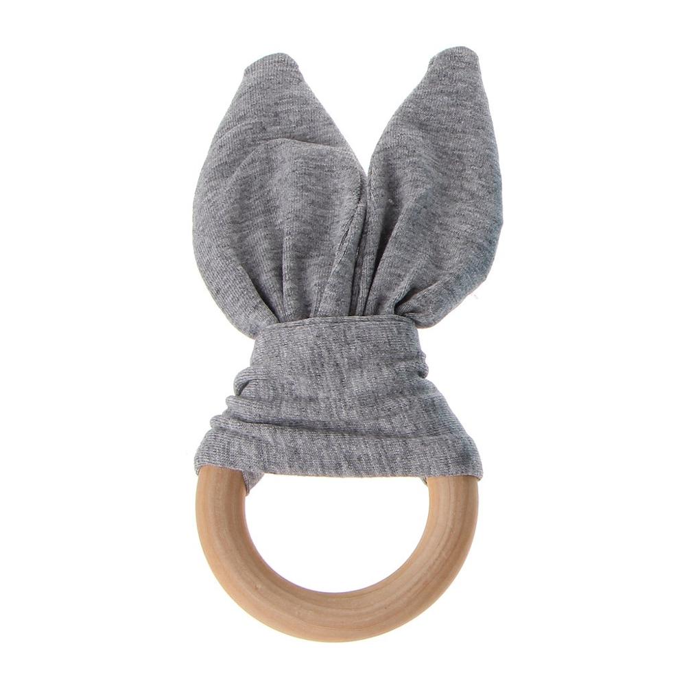 Baby Teething Ring Wooden Teether Ring Newborn Organic Safe and Natural Nursing Bunny Ear M90704