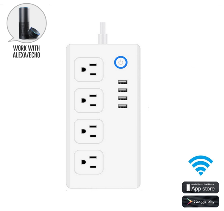 WiFi умная розетка 4 розетки переменного тока 4 порта USB работает с Amazon ALexa