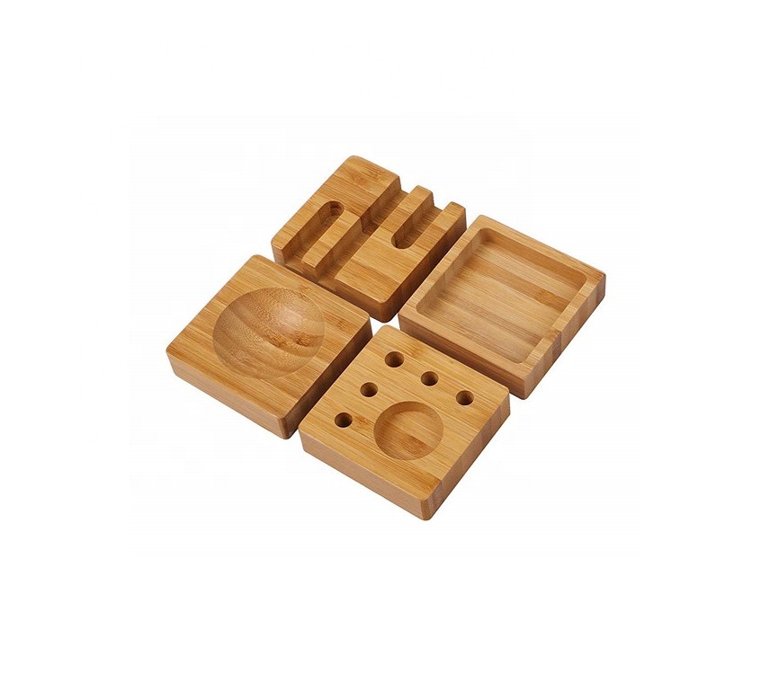 Desk Organizer Pen Pencil Phone Holder Stand Accessory for Desk Cubicle Office Bamboo Wood Paperclips