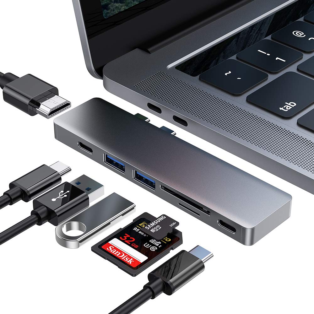 7 в 1 из алюминиевого сплава с разъемом USB Dual Type C USB Hub адаптер с HD-MI USB 3,0 SD/TF Card Reader для Macbook Pro