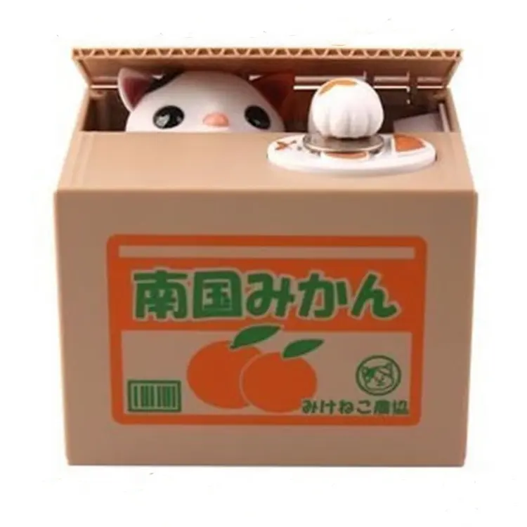 Amazon hot selling stealing cat money box 4 colors plastic cat piggy bank