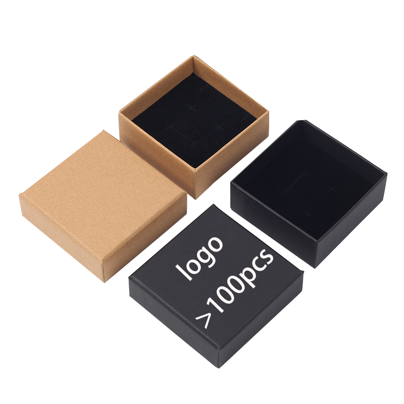 customized logo print black kraft paper jewelry packaging ring boxes