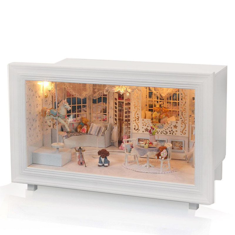 Timber with light and tools light weight wooden dolls house accessories cheap