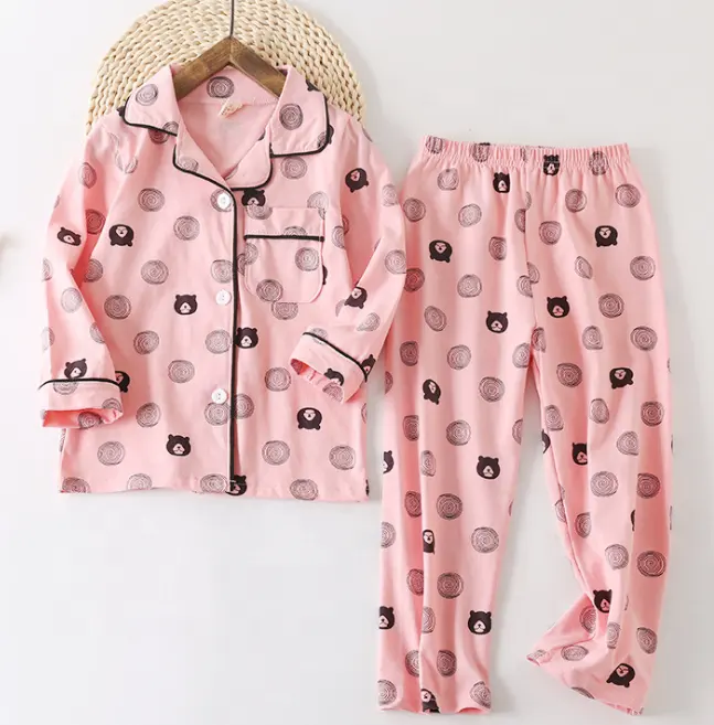 Wholesale cotton longsleeve top and pants pajamas set for unisex children