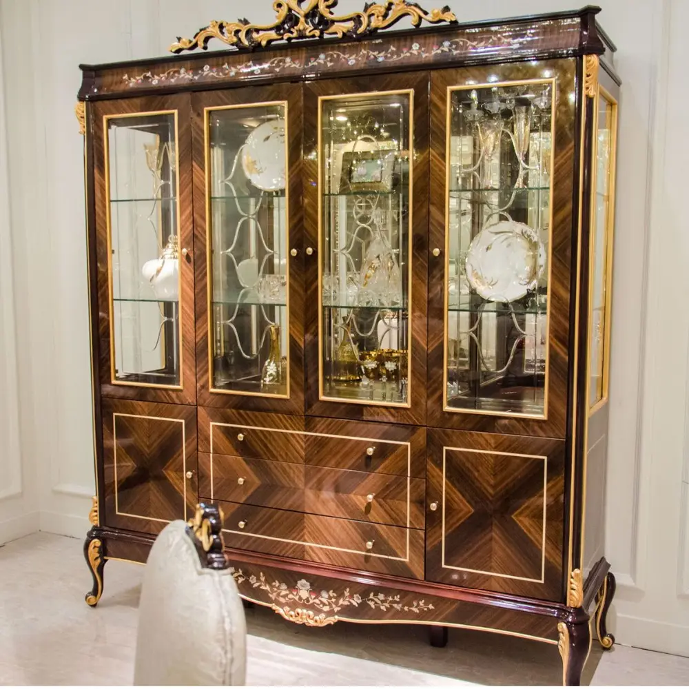 YB70-1antique solid wood display cabinet with glass door with European style for villa house furniture