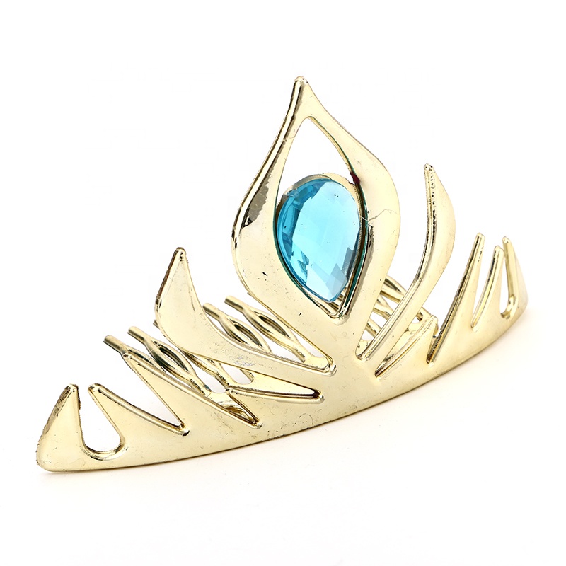 Simple Design Gold Elsa Princess Comb Tiara Plastic Crown Tiara for Girls Fashion Hair Accessories for Parties