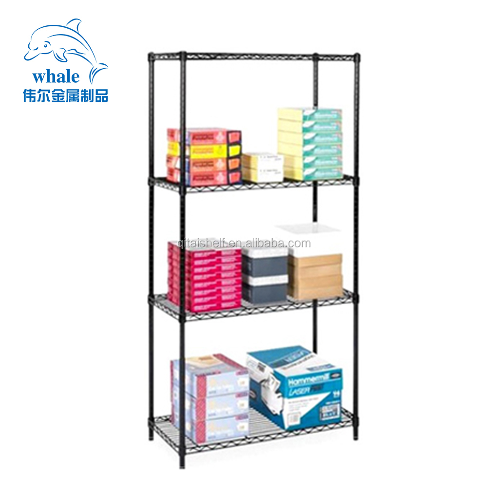 Light duty 4 tier NSF listed black epoxy coated wire shelving production factory direct sale decorative black metal wire shelves
