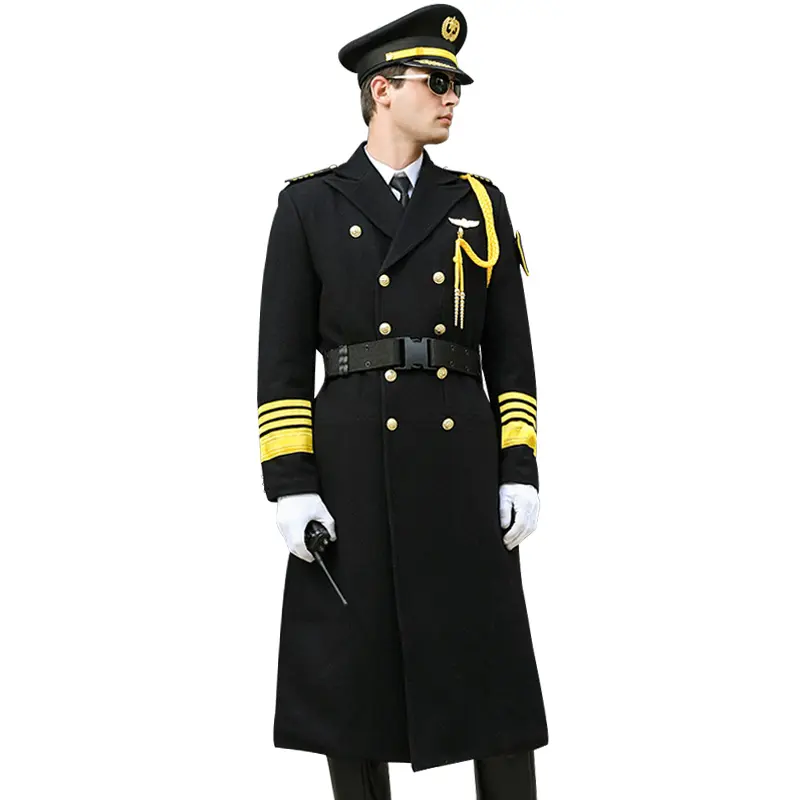 Black long wool men's overcoat for security guard uniform overcoat men