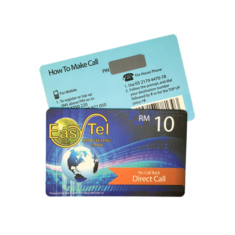 Credit card size top-up paper/pvc card printing scratch prepaid calling card printing