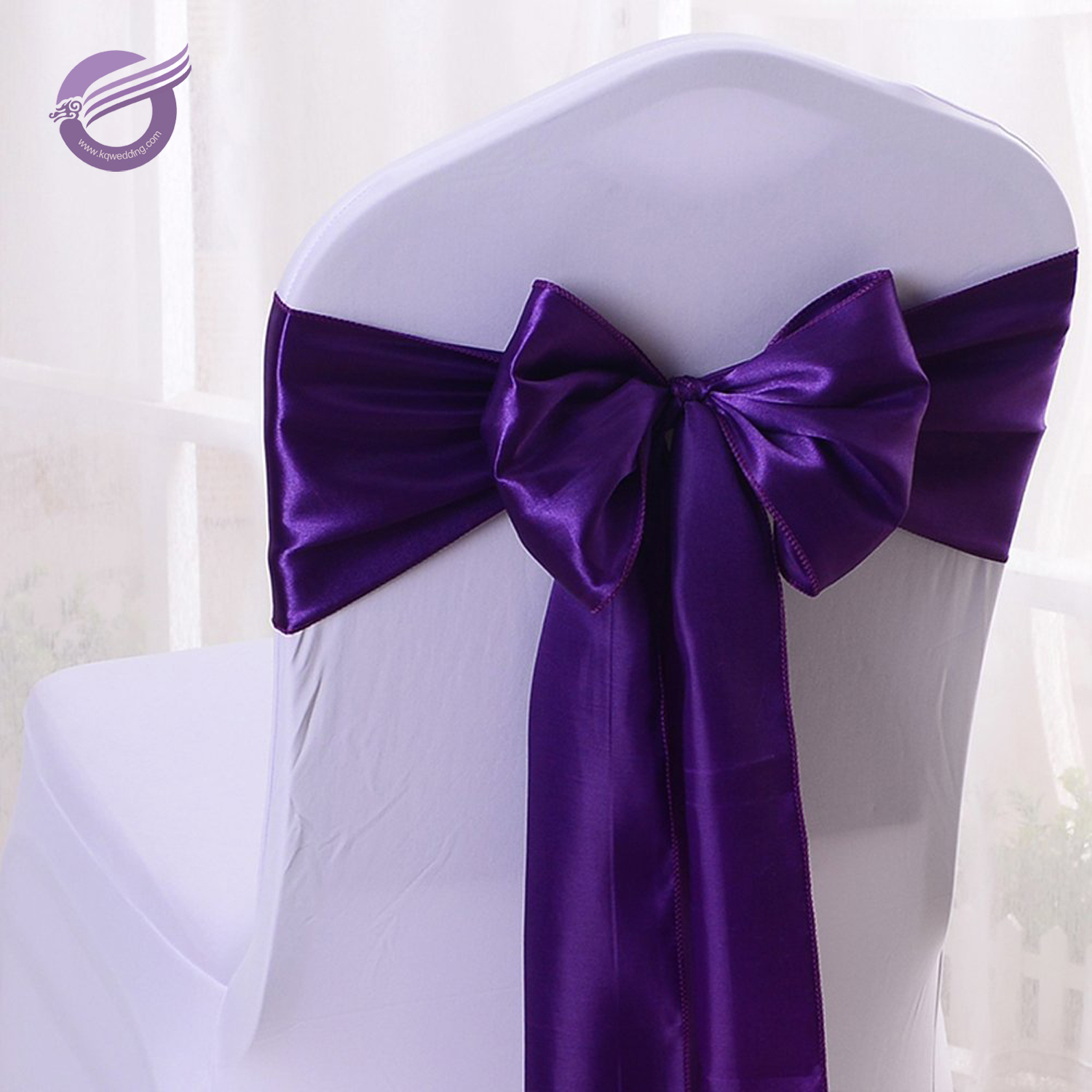 BS00042 Wedding Purple satin chair sashes for chair cover