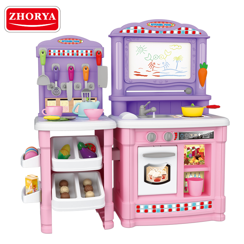 Zhorya Новый пластик ролевые игры для детей кухня играть набор игрушка с магнитной письменной доски и реальной воды выход