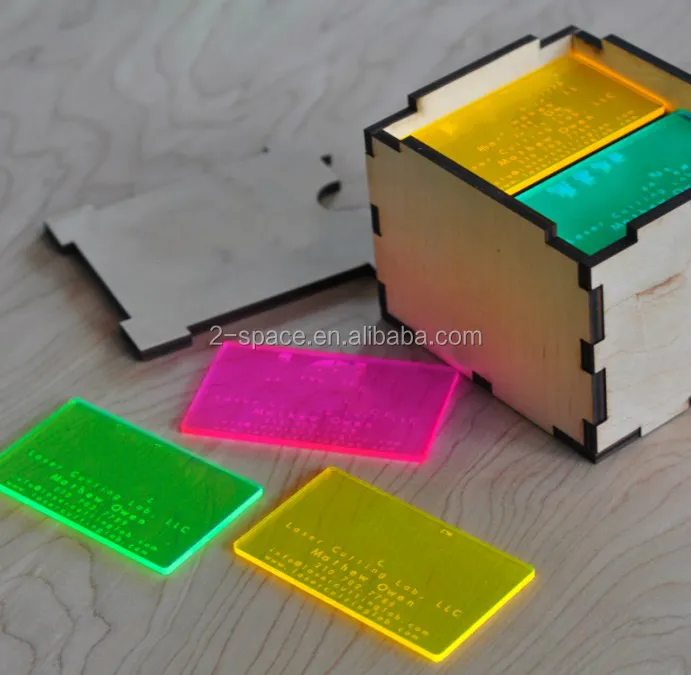 neon acrylic laser engraved business cards
