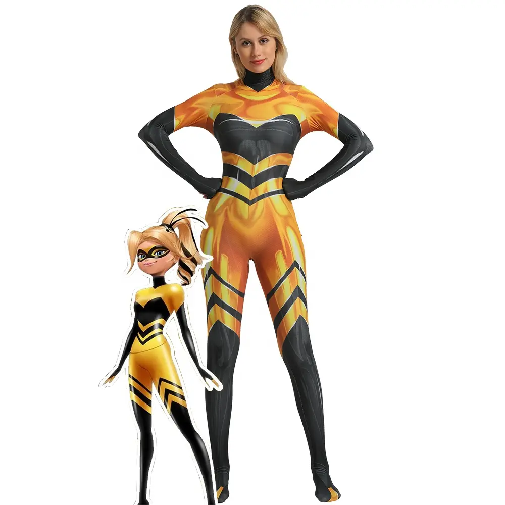 Queen Bee Ladybug DyeSub Cosplay Bodysuit 3D Imprimer Lycra Spandex Zentai costume Halloween Party suit