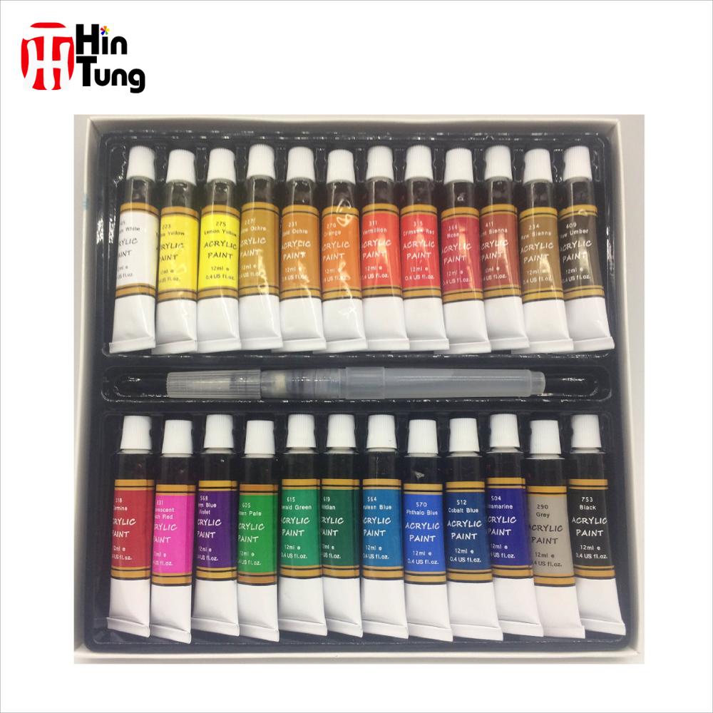 Нетоксичный 24 pcs 12 ml художник акриловая краска набор с ручкой щетки воды