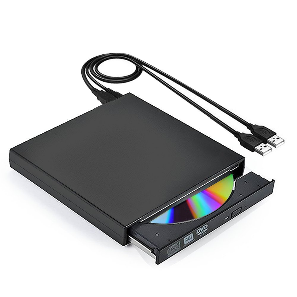 Внешний привод DVD CD, ультратонкий портативный проигрыватель CD DVD, записывающее устройство для ноутбуков, настольных компьютеров и ноутбуков (с двумя кабелями в комплекте