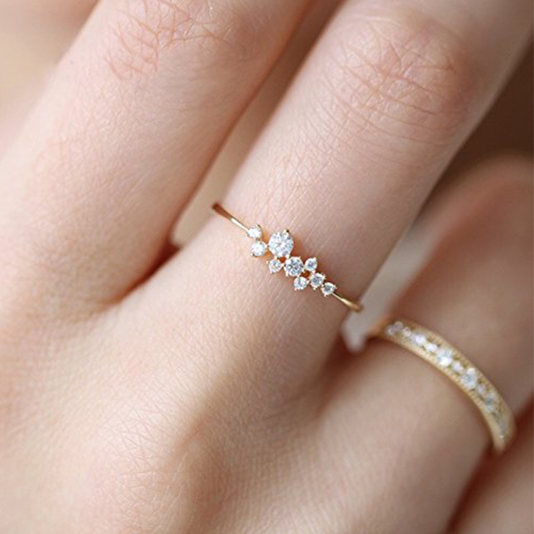 Изысканные стекируемые кольцо 925 стерлингового серебра из 14-каратного золота с кластера кольцо для женщин