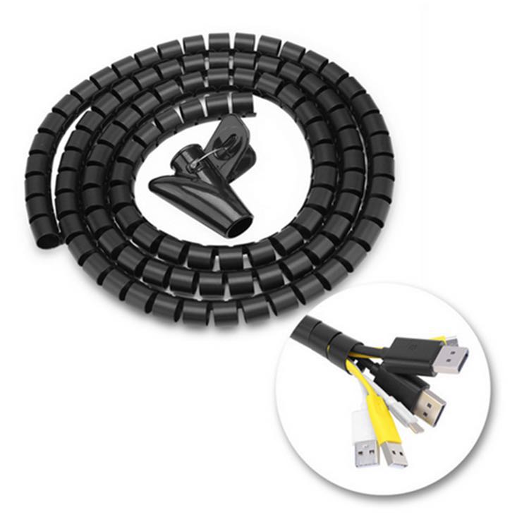 uxcell 20mm Flexible Spiral Tube Cable Wire Wrap Computer Manage Cord Black 10Ft w Clip