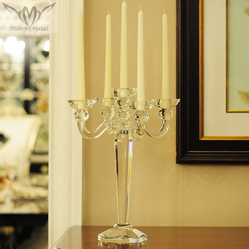 5 Arms Clear Crystal Wedding Centerpieces Candelabra for Wedding Party Favors