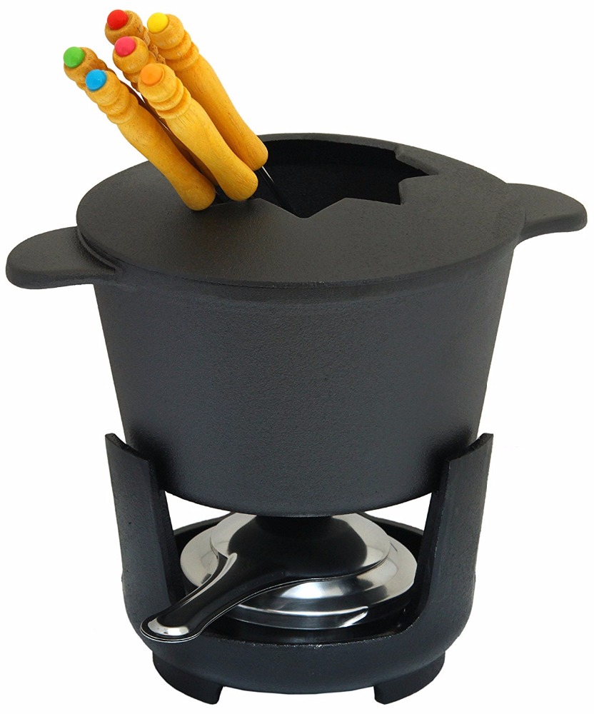 9-Piece Cast Iron Fondue Set 1.47QT, Black