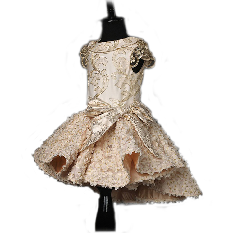 Sweet Dress Wedding Frocks Embroidery pattern Bowknot Pleated Skirt Flower Girl Dress