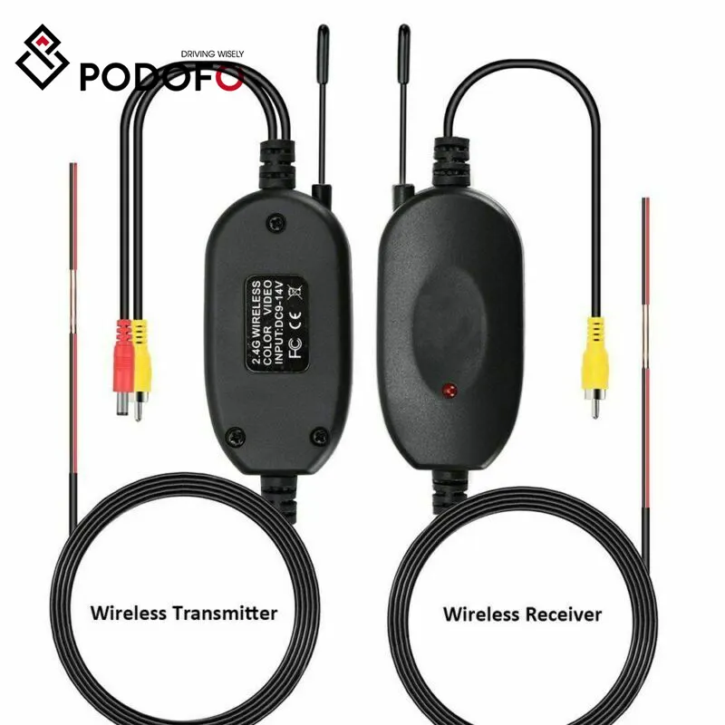 Podofo Wireless 2.4G RCA Video Signal Transmitter Receiver Universal For Car Rear View Reverse Camera 12V