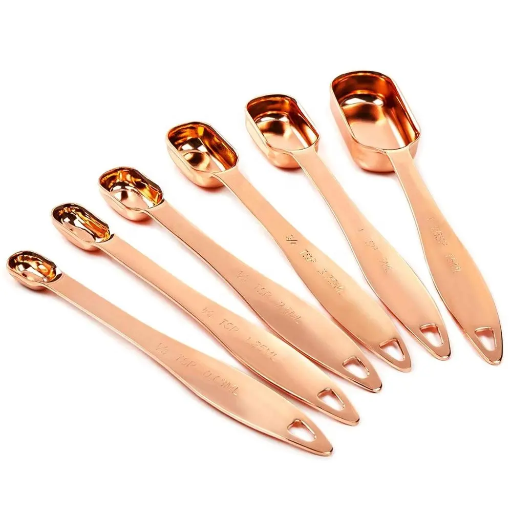 Narrow Shape Stainless Steel Copper Measuring Spoons Set of 6 for Jars