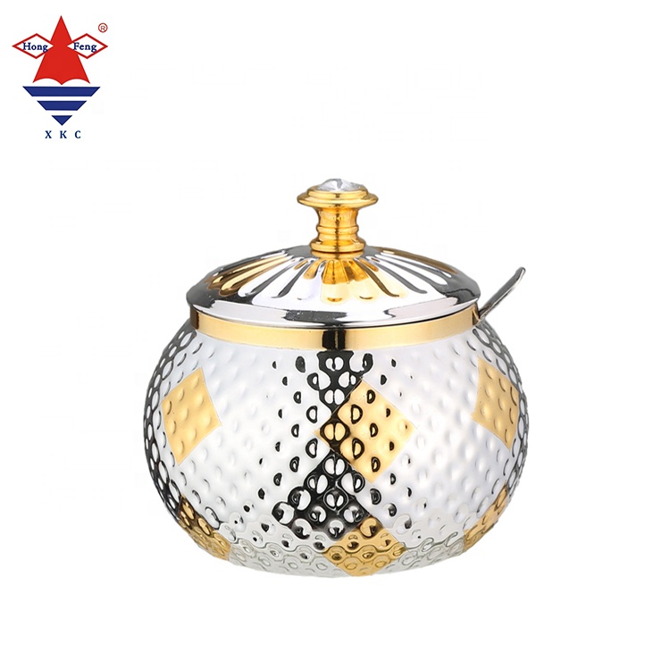 Hot sale Coffee accessories tea canister with spoon & lid stainless steel sugar bowl sugar pot