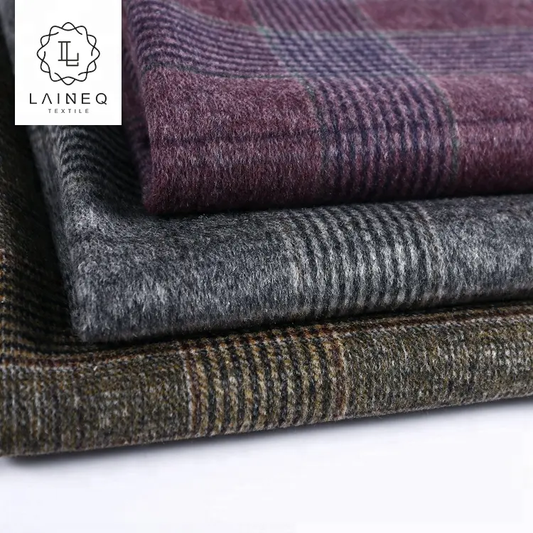 2019 purple black brown glen plaid heavyweight nautical cashmere wool recycled fleece fabric