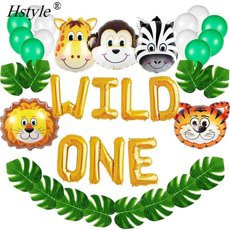 Надпись «Wild ONE», украшения для вечеринок с рисунком воздушных шаров листья тропической пальмы для Baby Shower или для вечеринки по случаю Happy для вечеринок по случаю Дня рождения SET273A