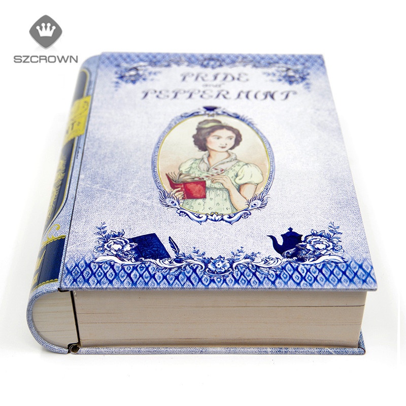 Металлическая подарочная коробка в форме книги для студентов, перерабатываемая Рождественская упаковка, жестяная коробка
