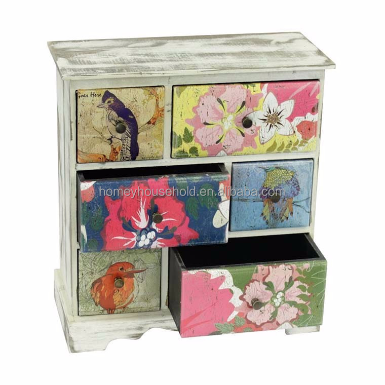 Shabby Mini Bedroom Storage Furniture Antique 6 Drawer Chest Mini