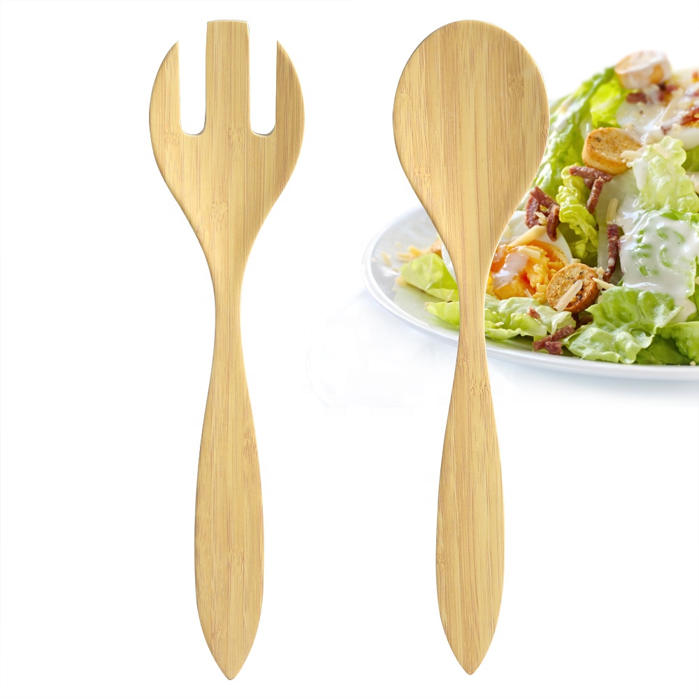 Lekoch 2 Pieces Bamboo Fiber Salad Servers Forks Spoons Eco Friendly Set