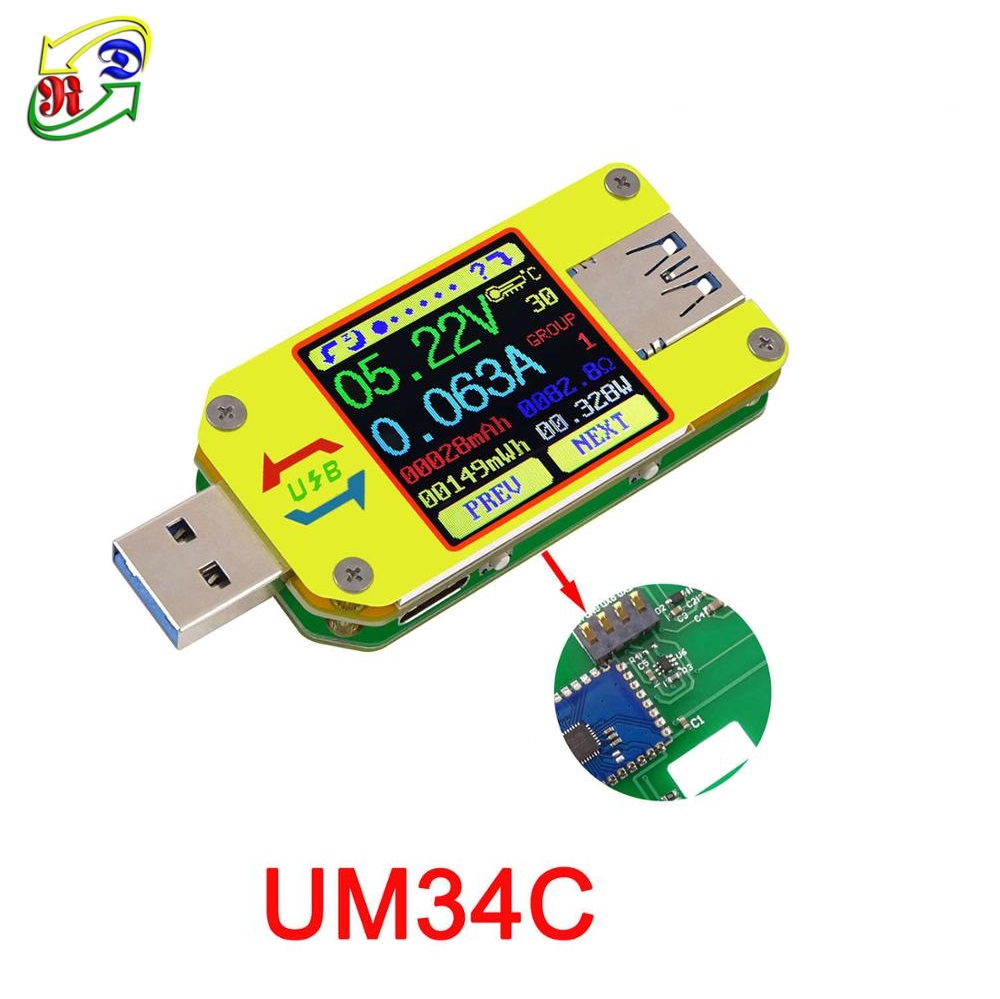 Мультиметр RD UM34C USB 3,0 с цветным ЖК-дисплеем, вольтметр-амперметр постоянного тока, измеритель напряжения и тока, внешний аккумулятор с сопротивлением, USB-измеритель