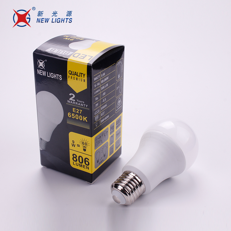 Цветная упаковка Быстрая доставка холодный свет 9w 85-265v 6500k e27 smd a60 светодиодные лампы