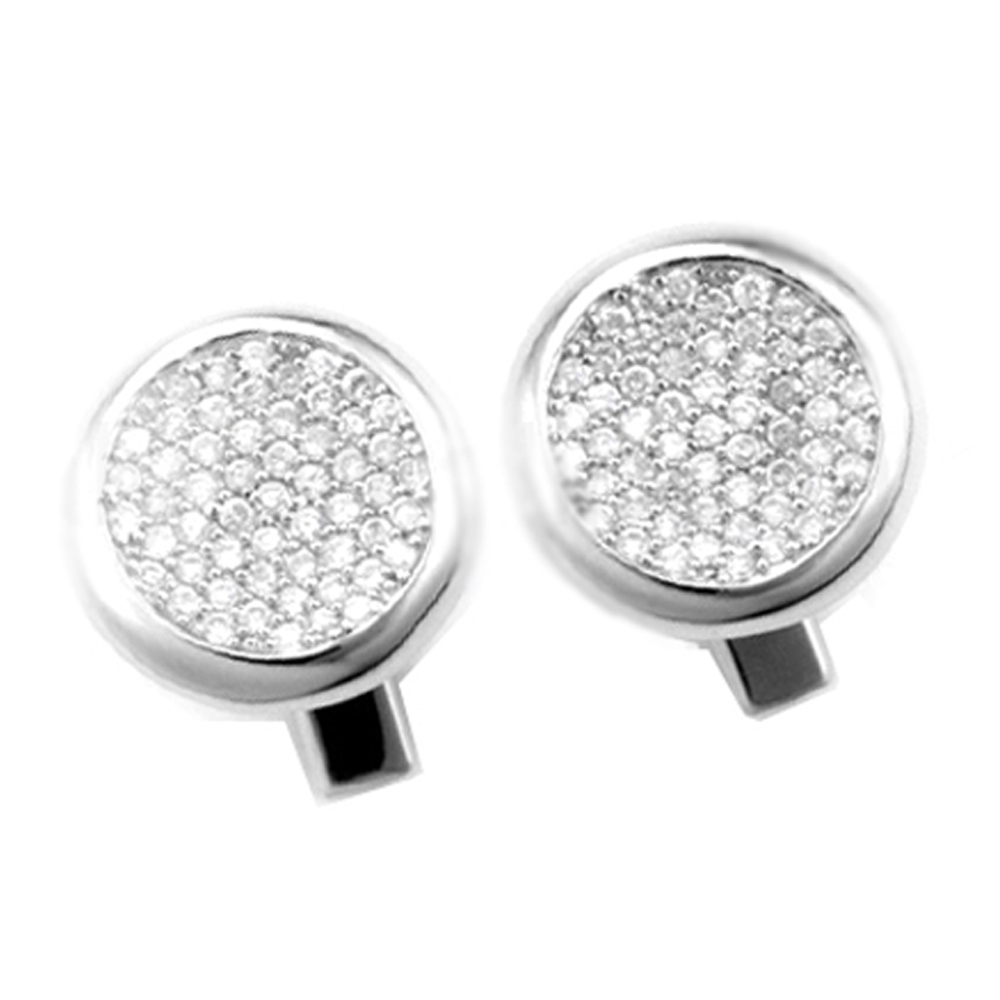 Round Shape AAA Cubic Zircon Sterling Silver Cufflink