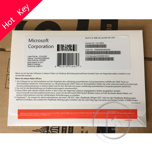 Windows 10 профессиональный OEM полный пакет немецкий язык Бесплатная доставка DHL