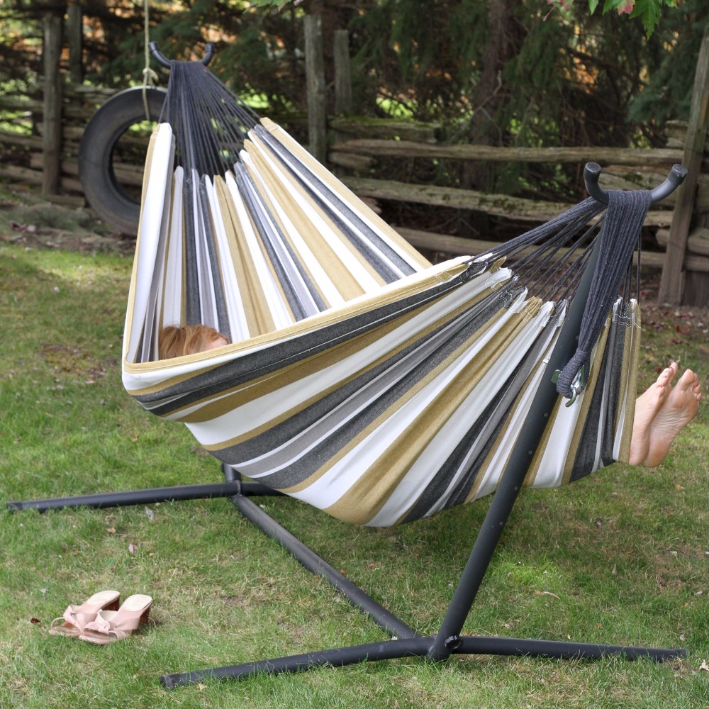 Outdoor double hammock portable hammock camping swinging with foldable stand