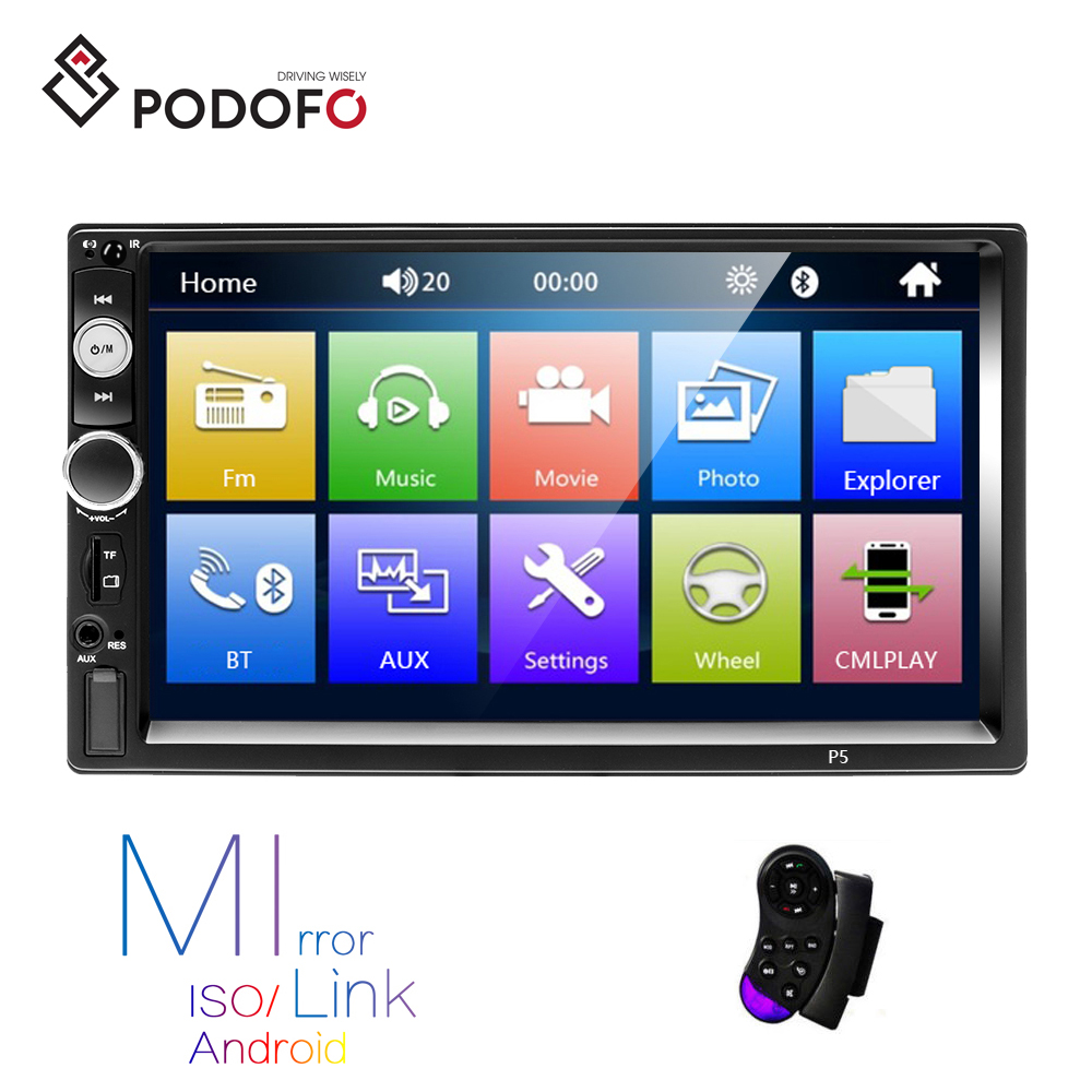 Podofo 2Din 7 ''автомобильное радио видео MP5 плеер авторадио IOS/Android телефон ссылка BT FM/AUX/USB/DVR + управление рулевым колесом