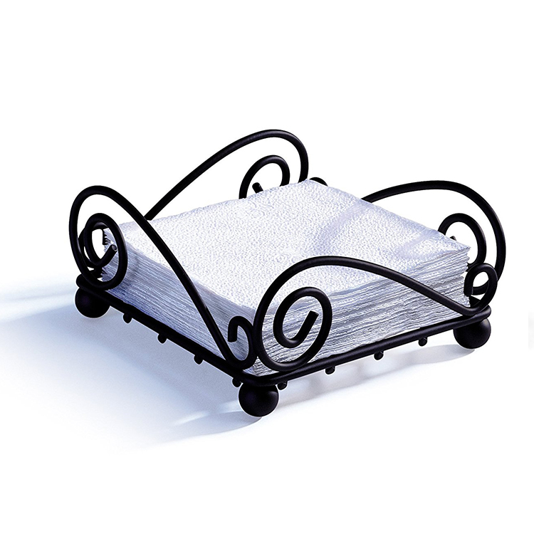 Black Metal Scroll Flat Napkin Holder