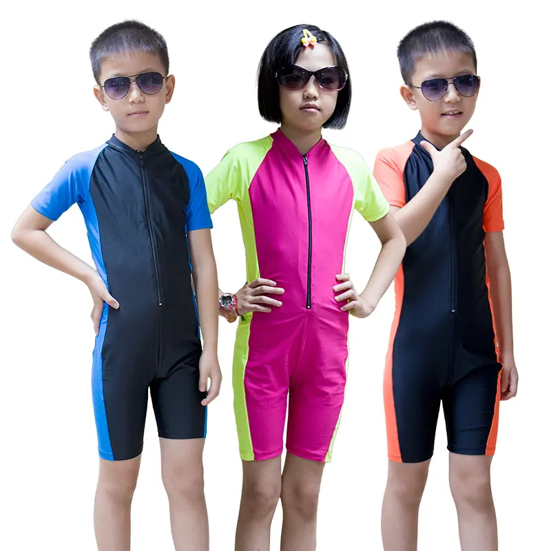 Sbart Kids One Piece Swimming Suit Short Sleeve Short Leg Stinger Suit Front Zipper Spring Suit Beachwear Swimwear Swimsuit