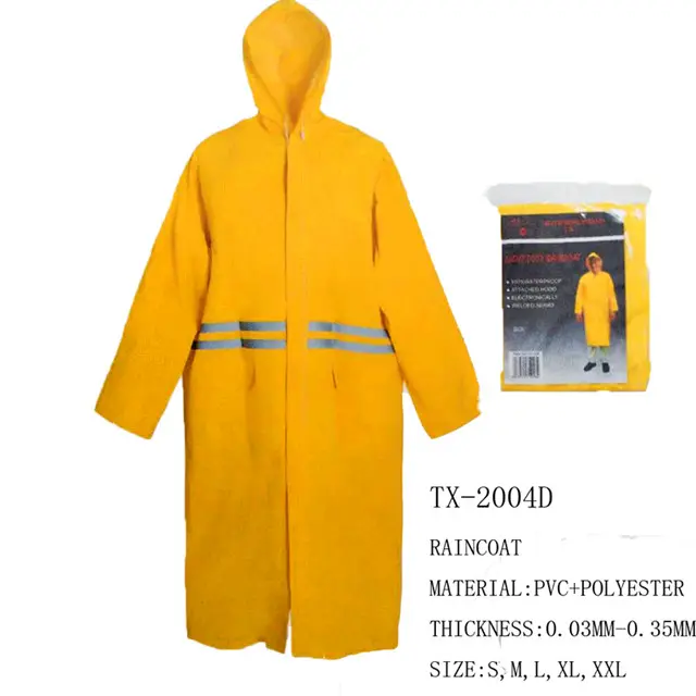 High quality waterproof long vinyl yellow PVC raincoat with reflective stripe