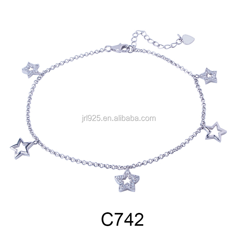 Модные женские 925 Silver Star регулируемый браслет