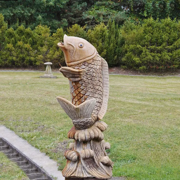 High quality garden abstract stone fish art statue fish sculpture